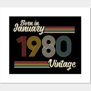Vintage Born in January 1980 Posters and Art